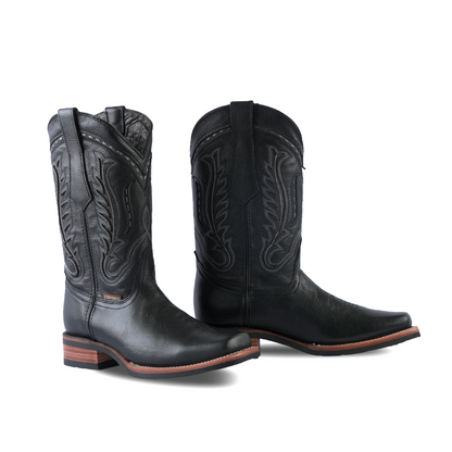 Texas Country Western Boot Barcelona Black Rodeo Toe E411