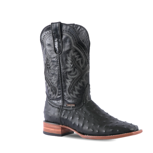 Texas Country Western Boot Ostrich Print Black Square Toe E424