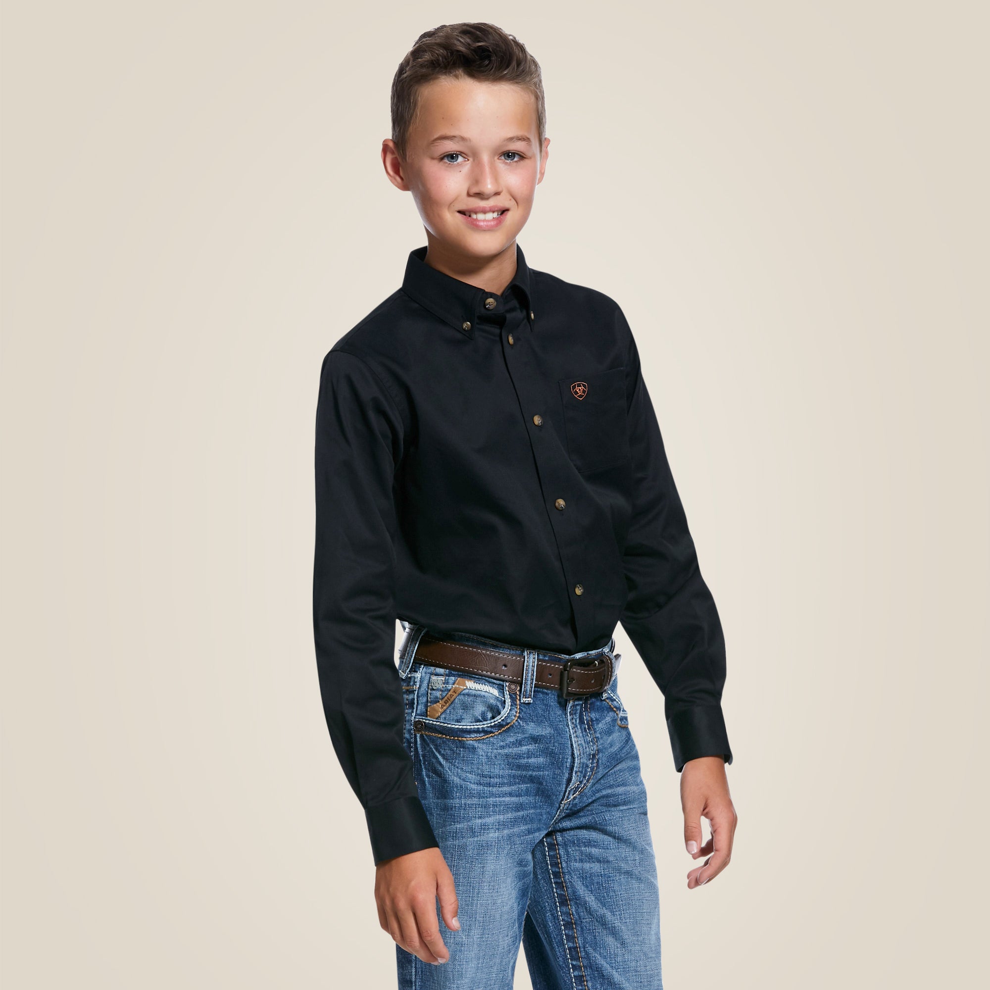 BOYS SOLID TWILL LS SHRT CLASSC BLACK 10030161