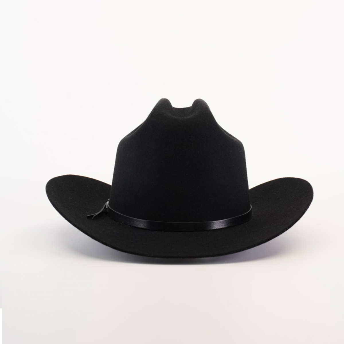 The X 2 Carnales Black, a cowboy hat made from premium sheep wool, showcases a wide brim and a sleek black band set against a plain white background.