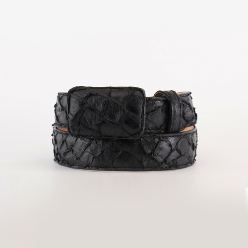 Exotic Full Quilt Pirarucu Fish - Matte Black Belt