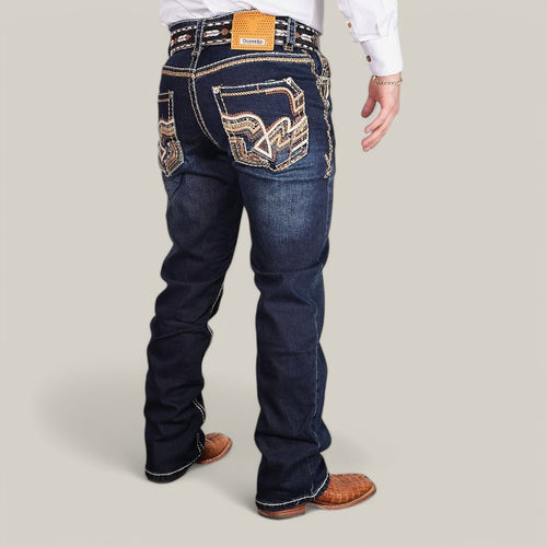 Western Blue Straight Fit Embroidered Jeans - WM367