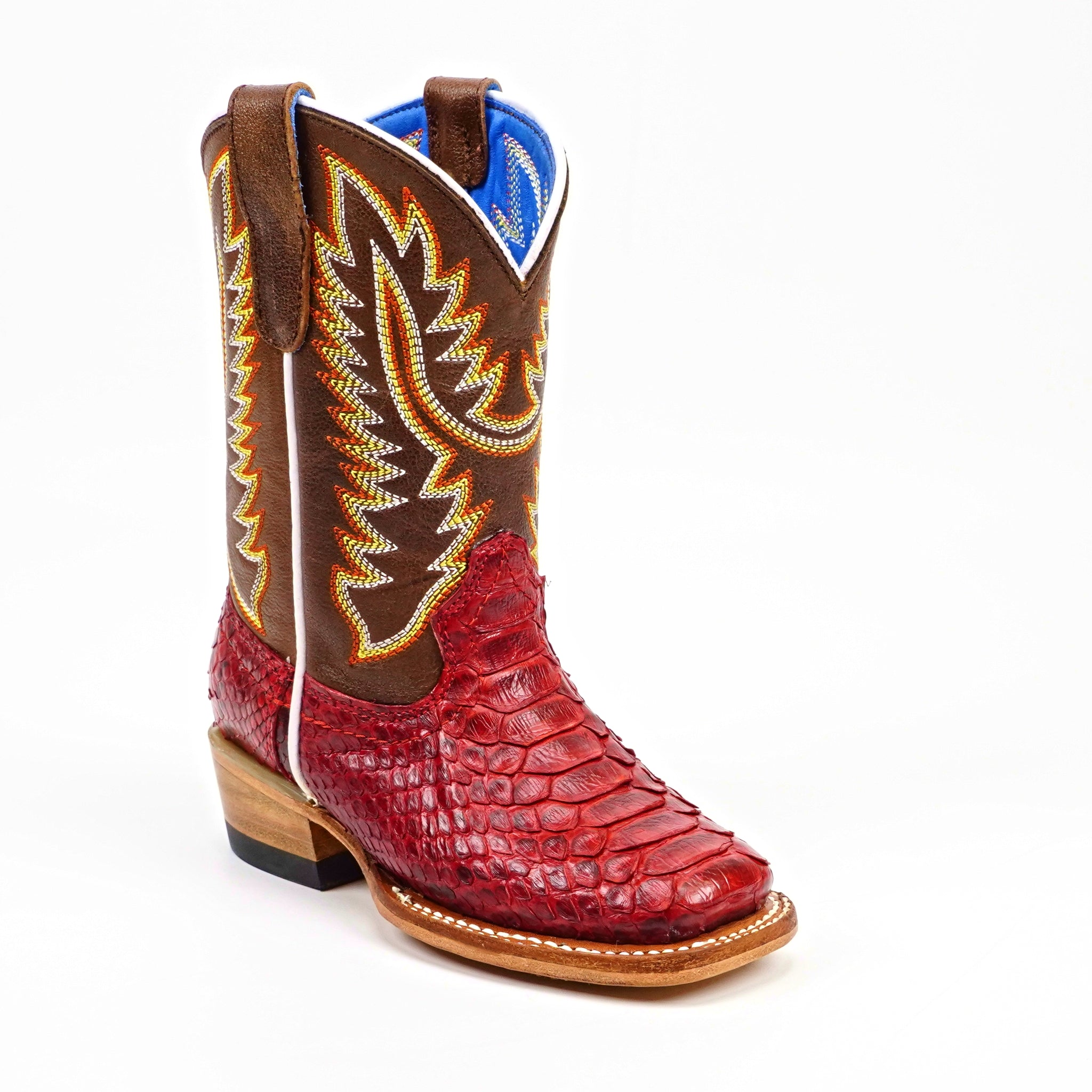 Kids Python Boots - Red - Square Toe (Nigeria Tobacco Shaft)