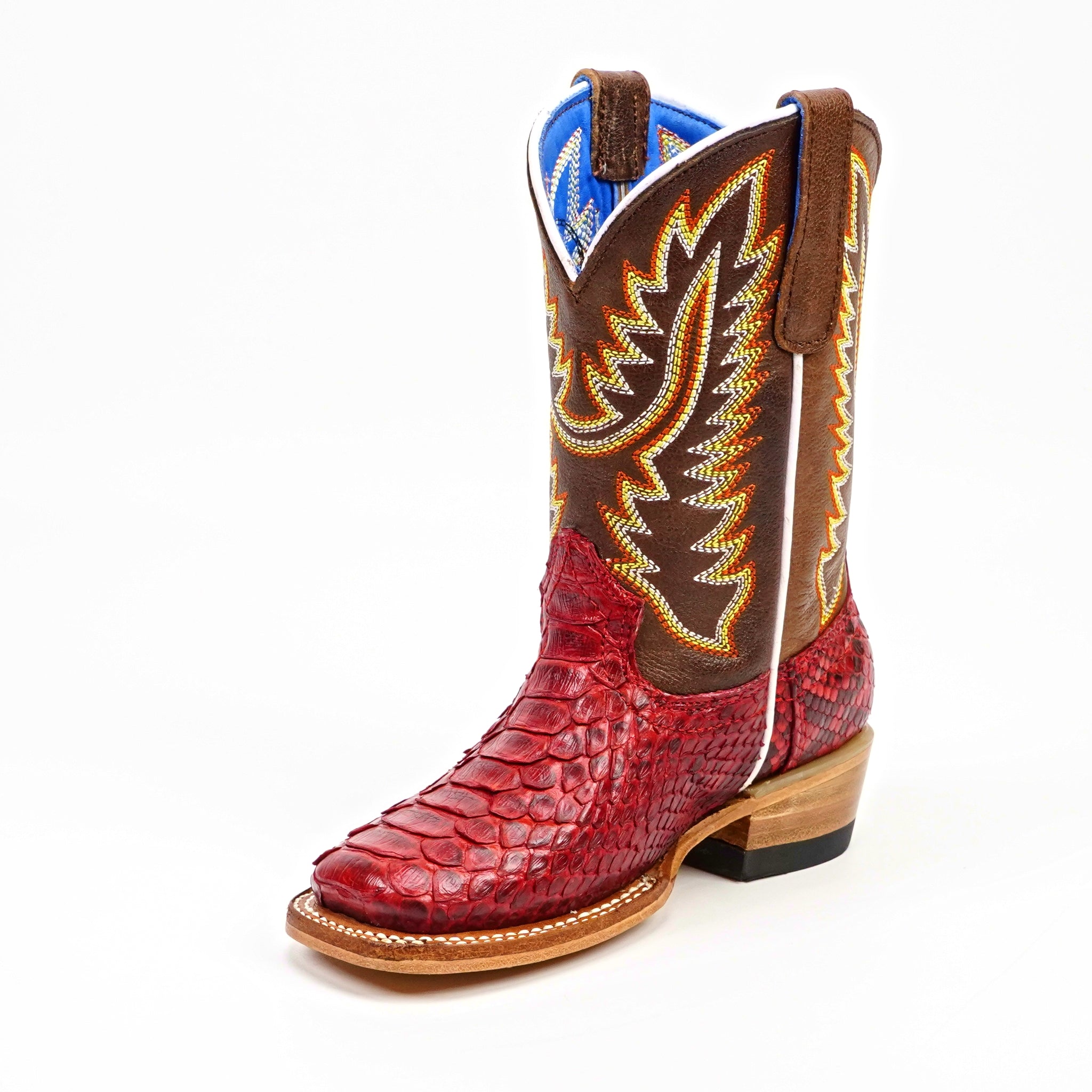 Kids Python Boots - Red - Square Toe (Nigeria Tobacco Shaft)