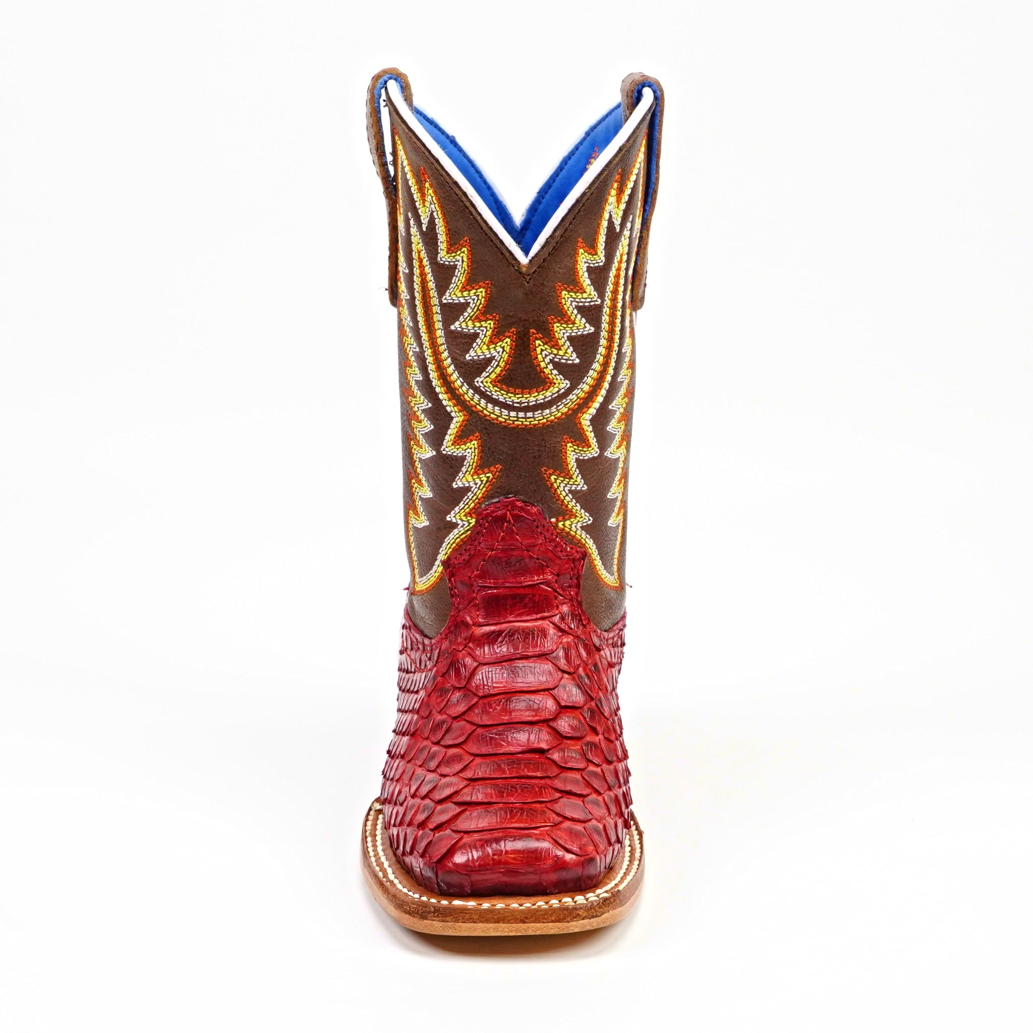 Kids Python Boots - Red - Square Toe (Nigeria Tobacco Shaft)