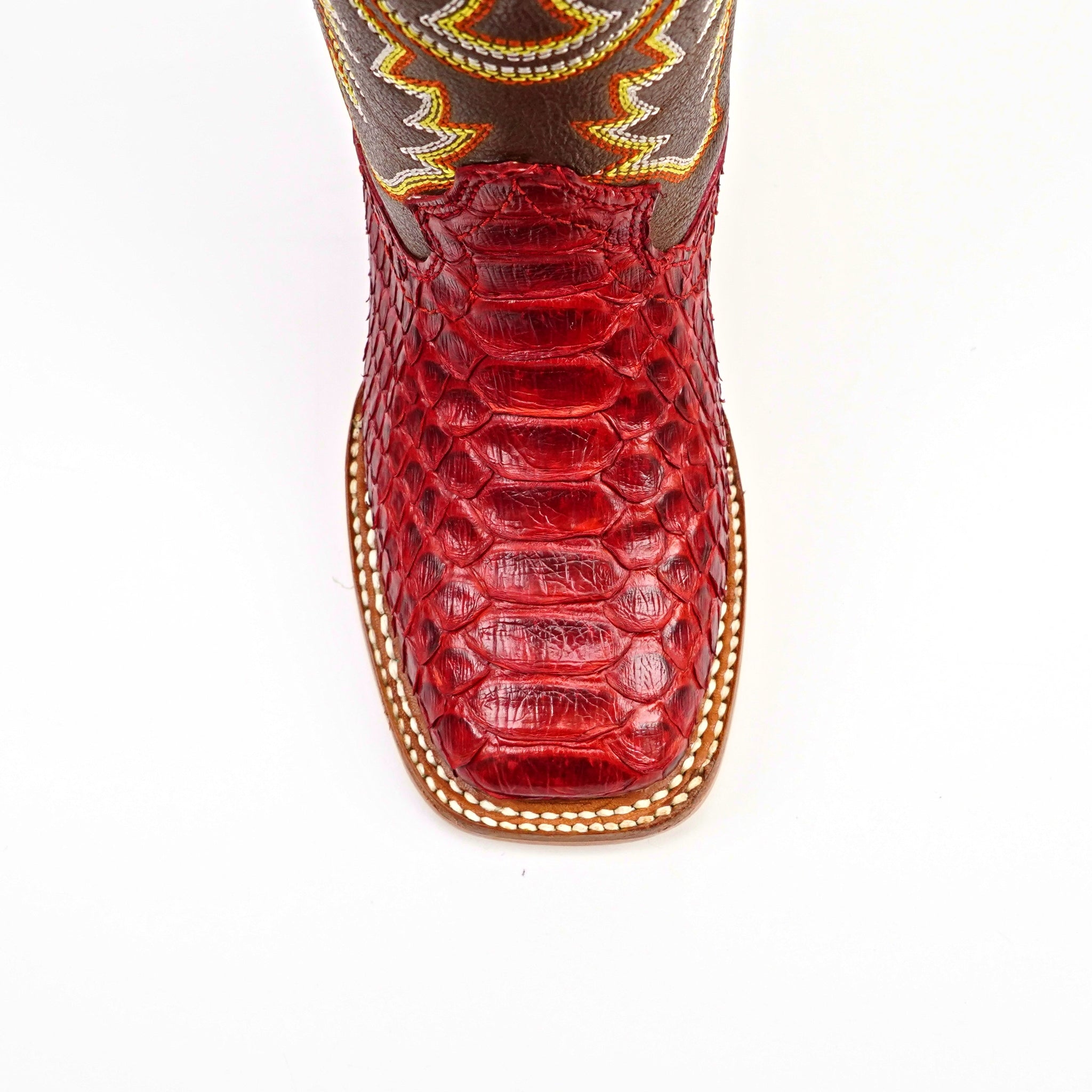 Kids Python Boots - Red - Square Toe (Nigeria Tobacco Shaft)
