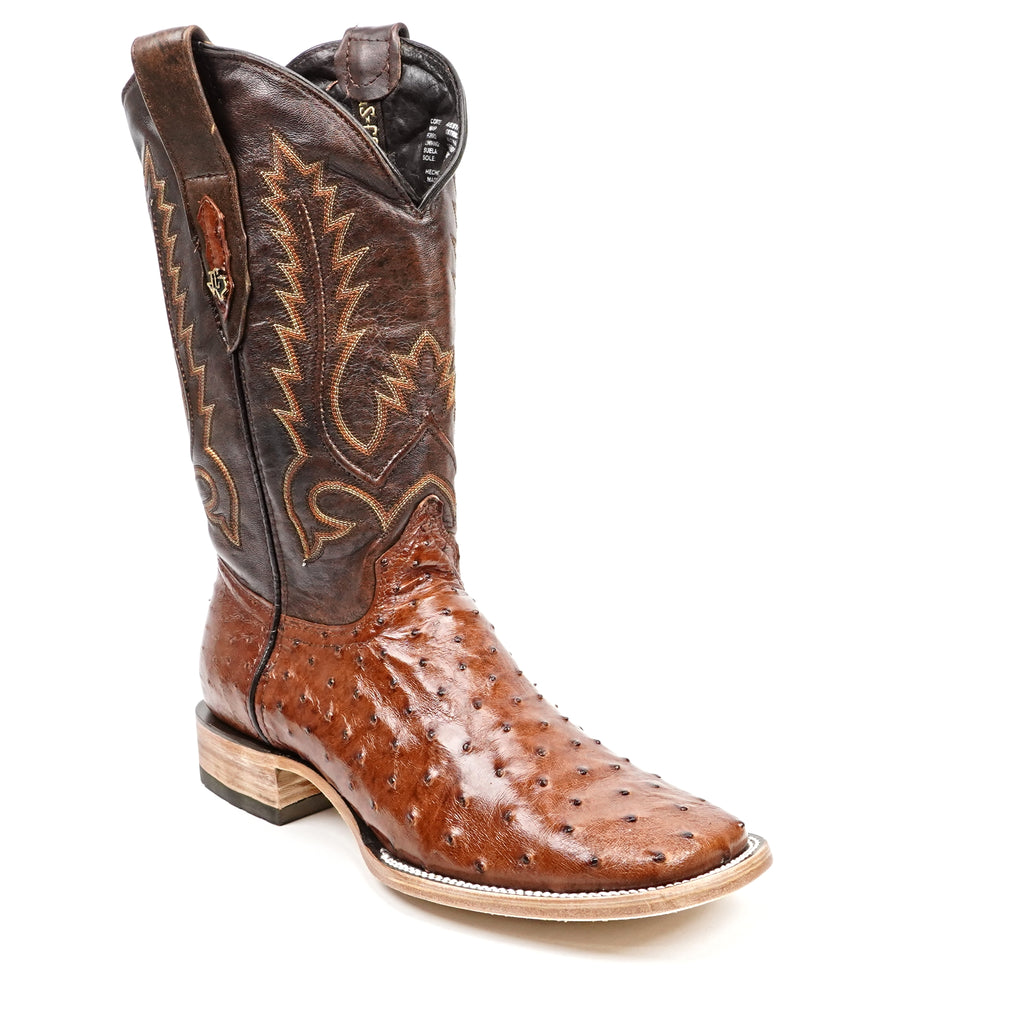 Austin Ostrich Boots - Brandy - Square Toe (AV20)