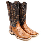 Austin Ostrich Boots - Brandy Claro - Punta Cuadrada (AV20)