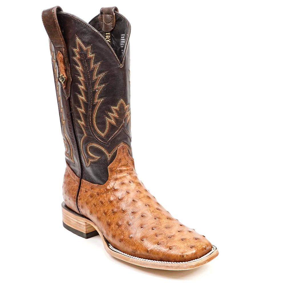 Austin Ostrich Boots - Brandy Claro - Punta Cuadrada (AV20)