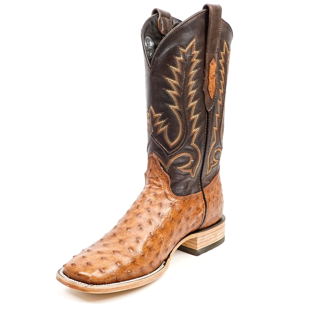 Austin Ostrich Boots - Brandy Claro - Punta Cuadrada (AV20)