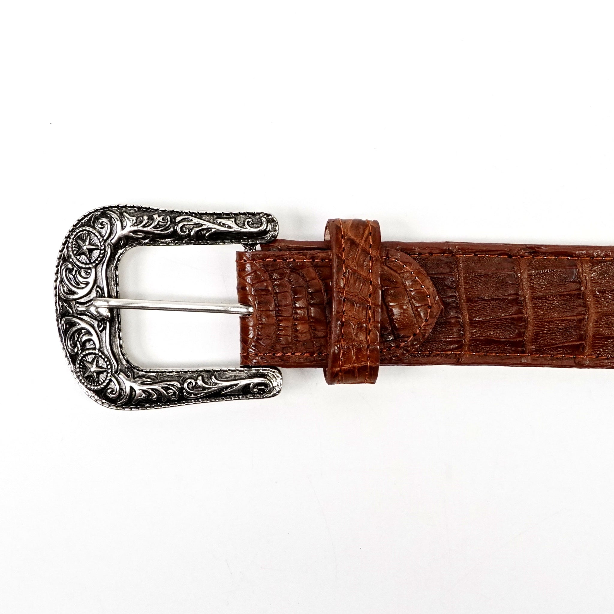 Exotic Full Quilt Caiman Belt - Brandy (C-028)