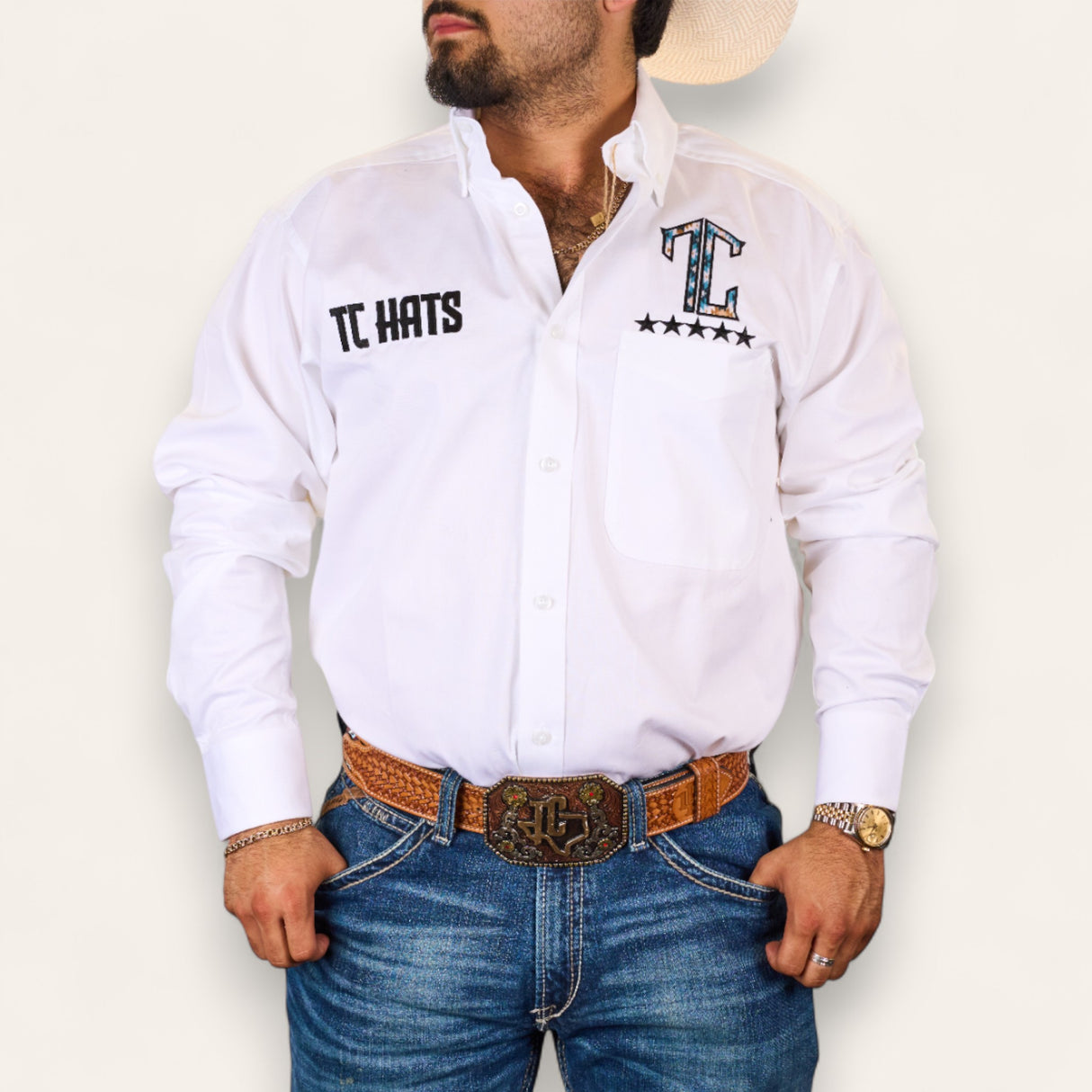TC Hats - White Blue Aztec