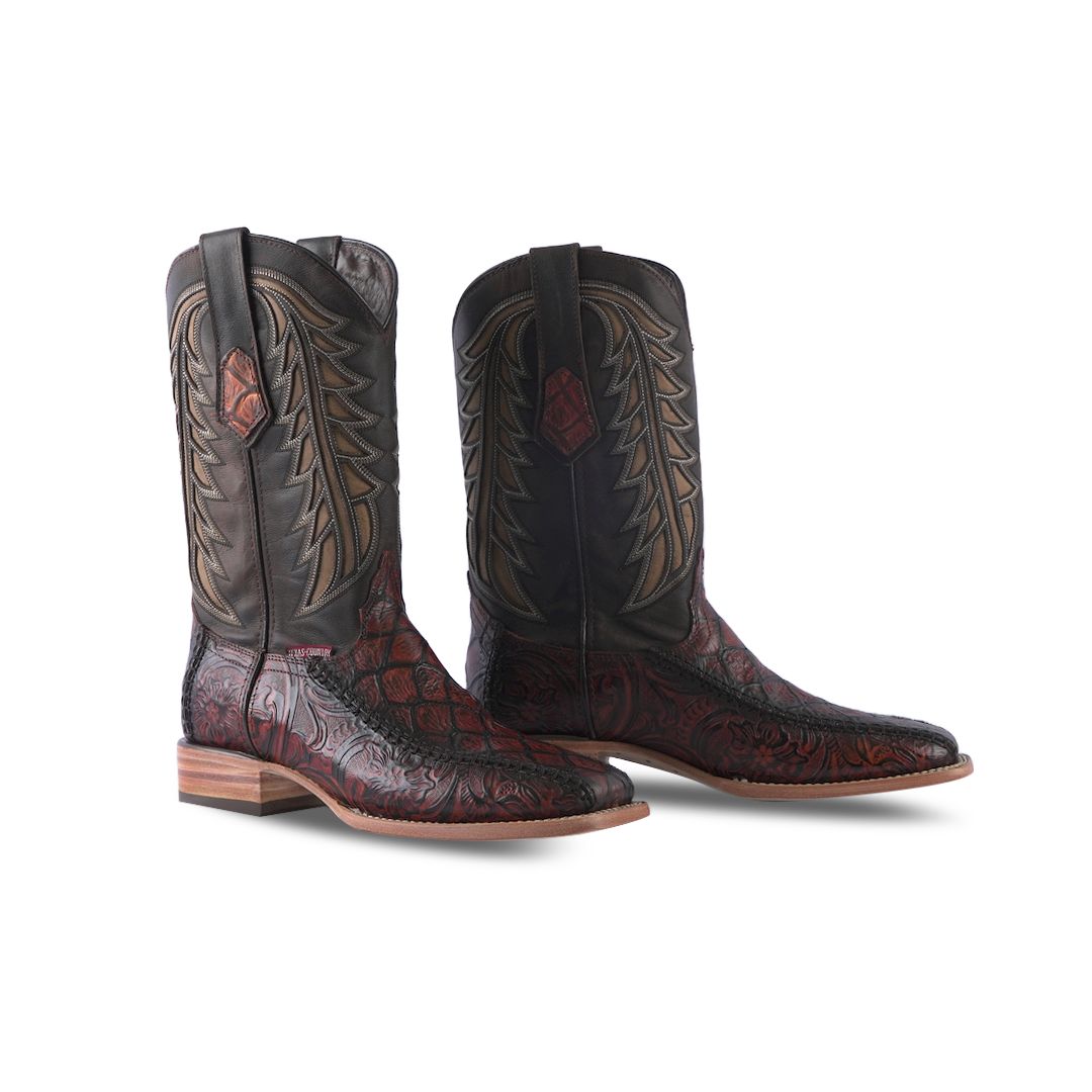 Texas Country Western Boot Pez Piraru Cincelado Cognac E694