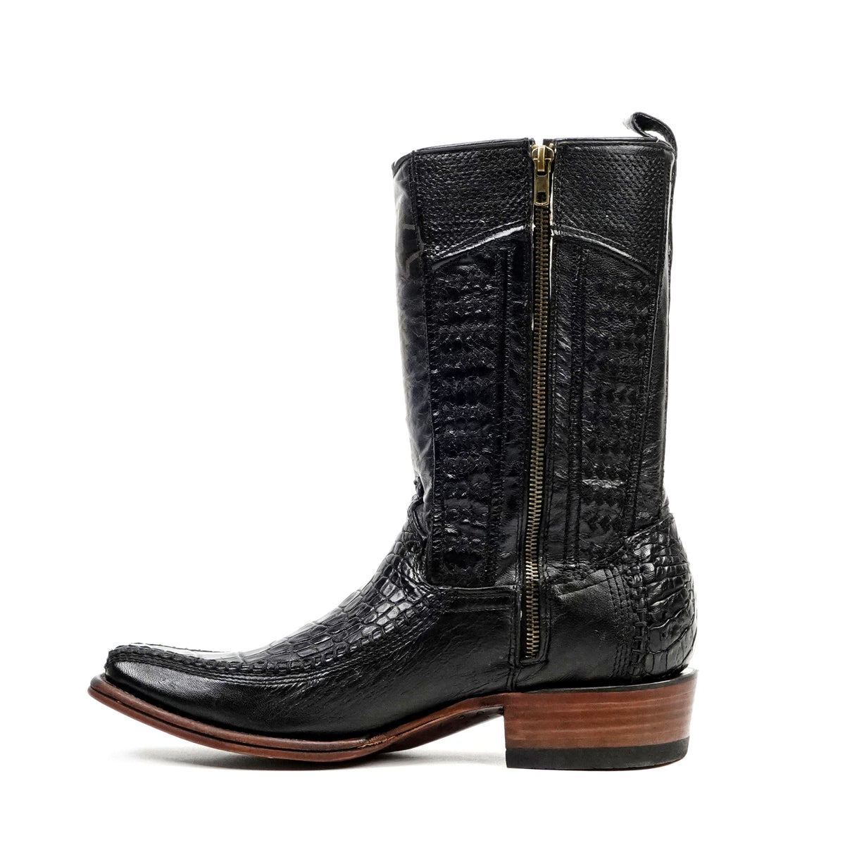 Alligator Belly Black Zip Boots - Narrow Square Toe (FLO22) - Gomez Western Wear