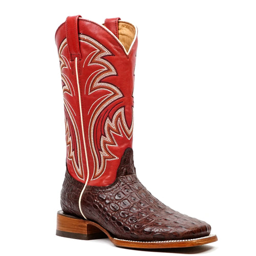 Alligator Hornback Dark Pecan Boots - Embossed Leather - Square Toe (E957) - Gomez Western Wear