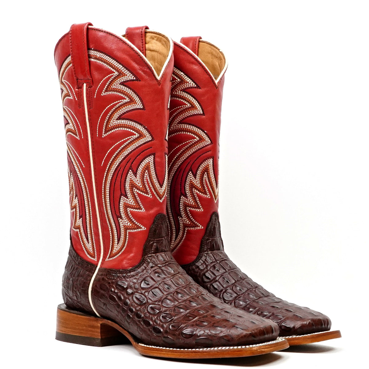 Alligator Hornback Dark Pecan Boots - Embossed Leather - Square Toe (E957) - Gomez Western Wear