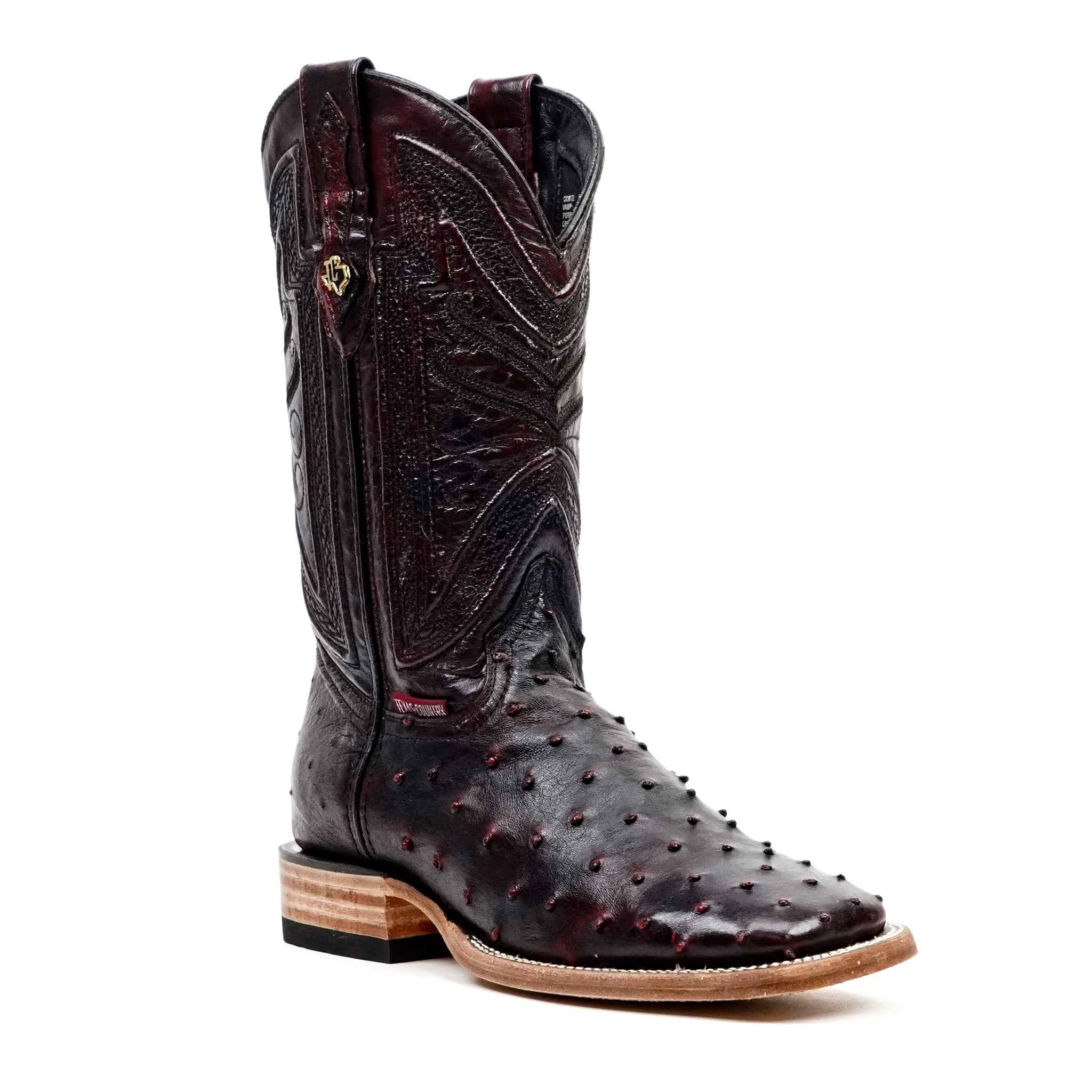 Austin Ostrich Boots - Black Cherry - Square Toe (AV20) - Gomez