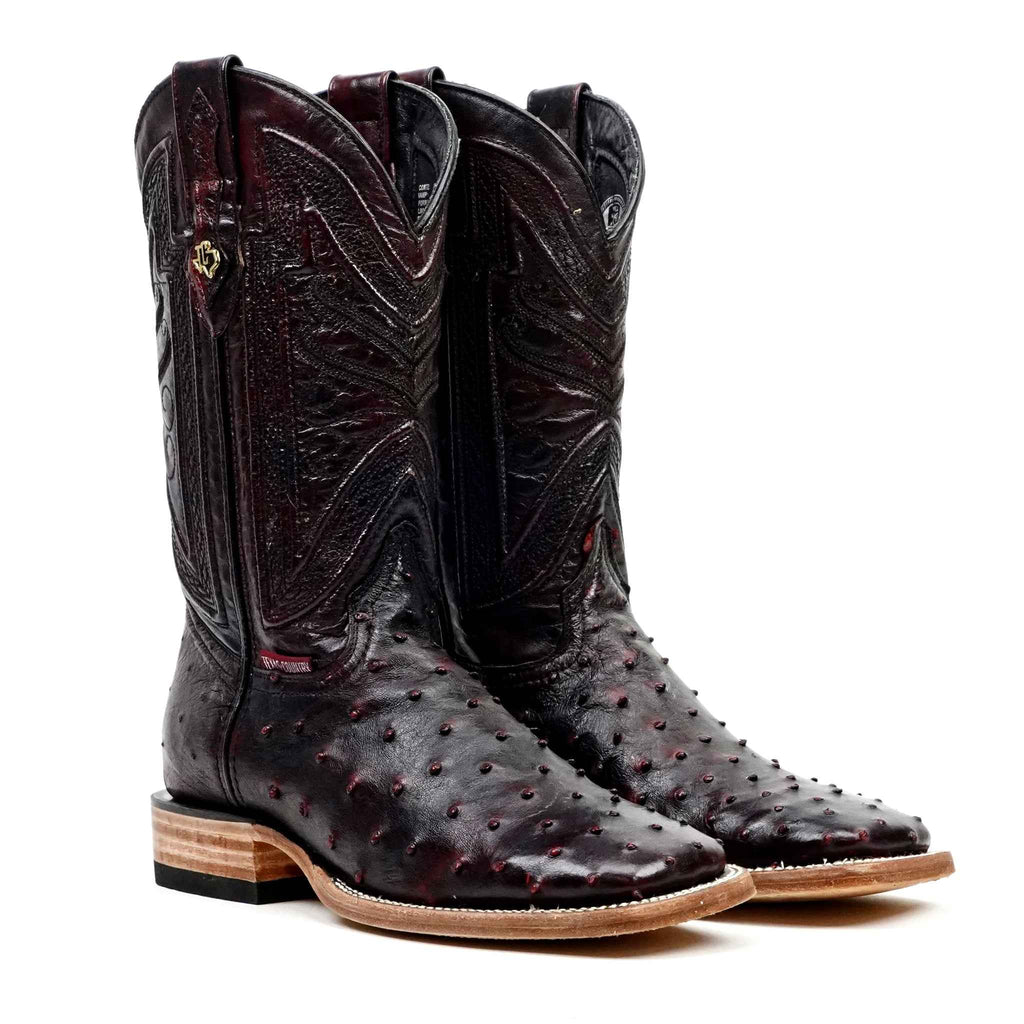 Austin Ostrich Boots - Black Cherry - Square Toe (AV20) - Gomez Western Wear