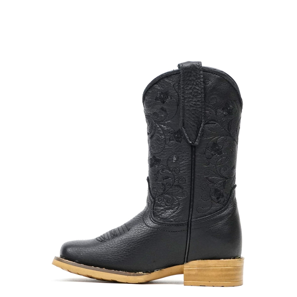 Black Leather Girls Boots - Slip-Resistant Sole - Square Toe (K862) - Gomez Western Wear