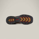 Image of a shoe sole with a rugged tread pattern from the Crazy Brown Military Soft Toe - E6017 collection. The mostly black sole has tan and red accents with BUFFALO embossed in red at the center, set against a neutral gray background.