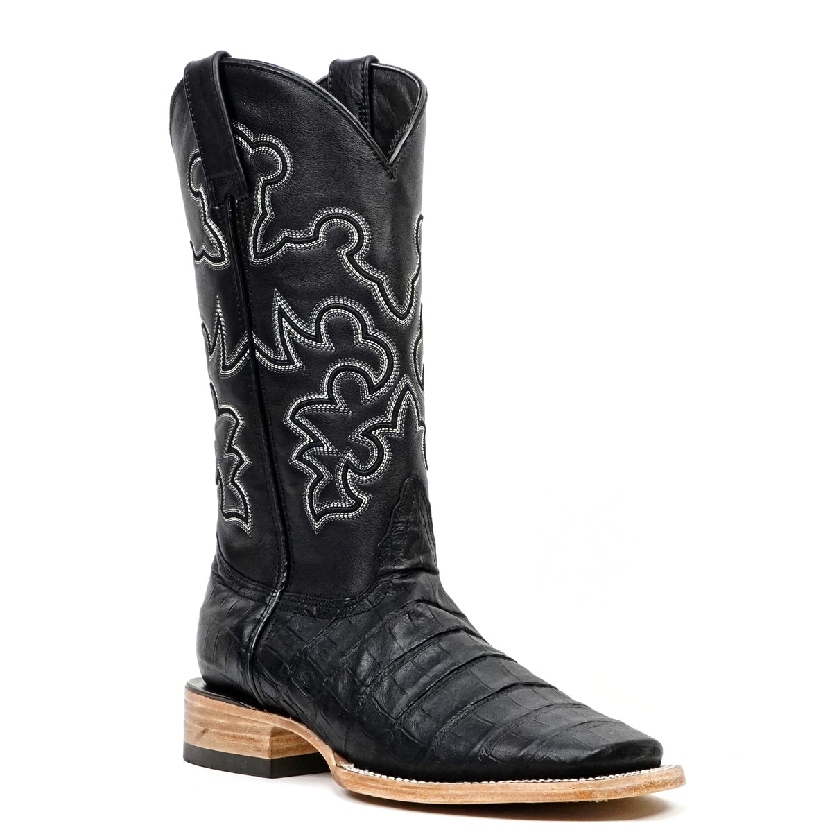 Caiman Belly Black Boots - Embossed Leather - Square Toe (E423) - Gomez Western Wear
