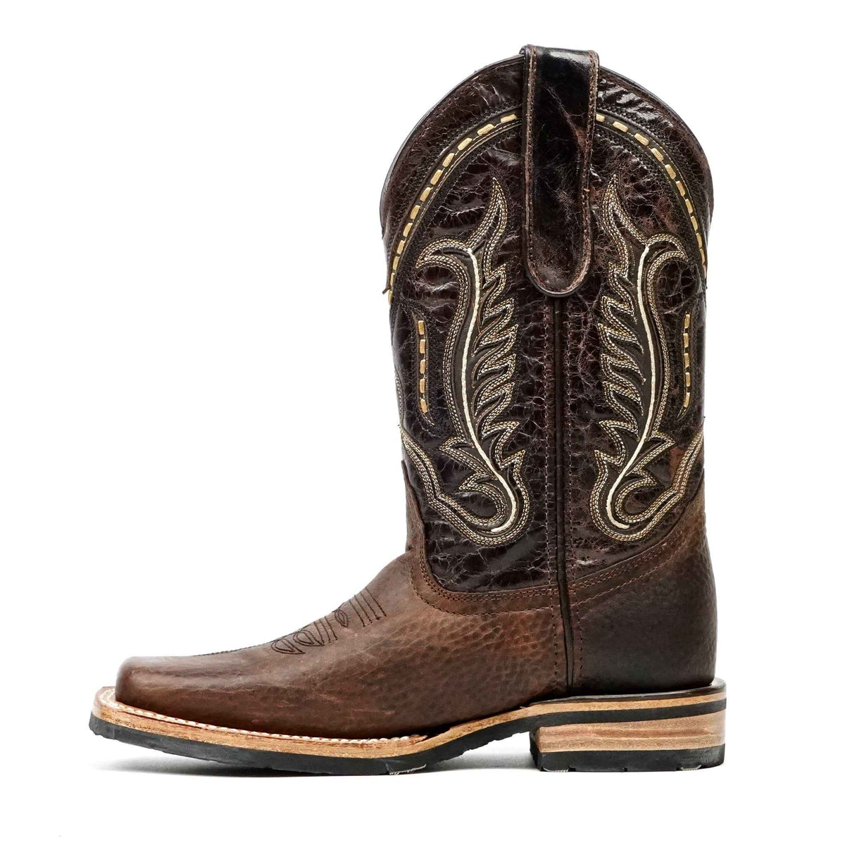 Cheyenne Choco Leather Boots (Youth) - Slip-Resistant Sole - Rodeo Toe (E28) - Gomez Western Wear