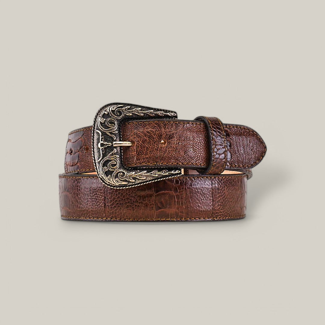 Exotic Full Quilt Ostrich Leg- Texas Buckle - Brown Belt