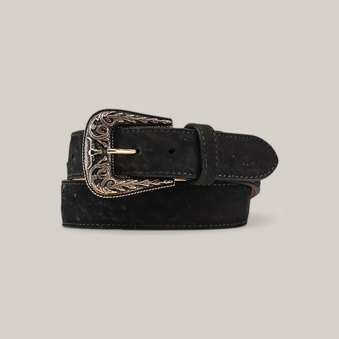 Exotic Full Quilt Ostrich - Texas Buckle - Matte Black Belt