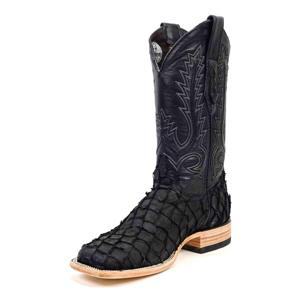 Peraruko Fish Connor Pirarucu Fish Boots - Matte Black - Square Toe (PZ60) - Gomez ...