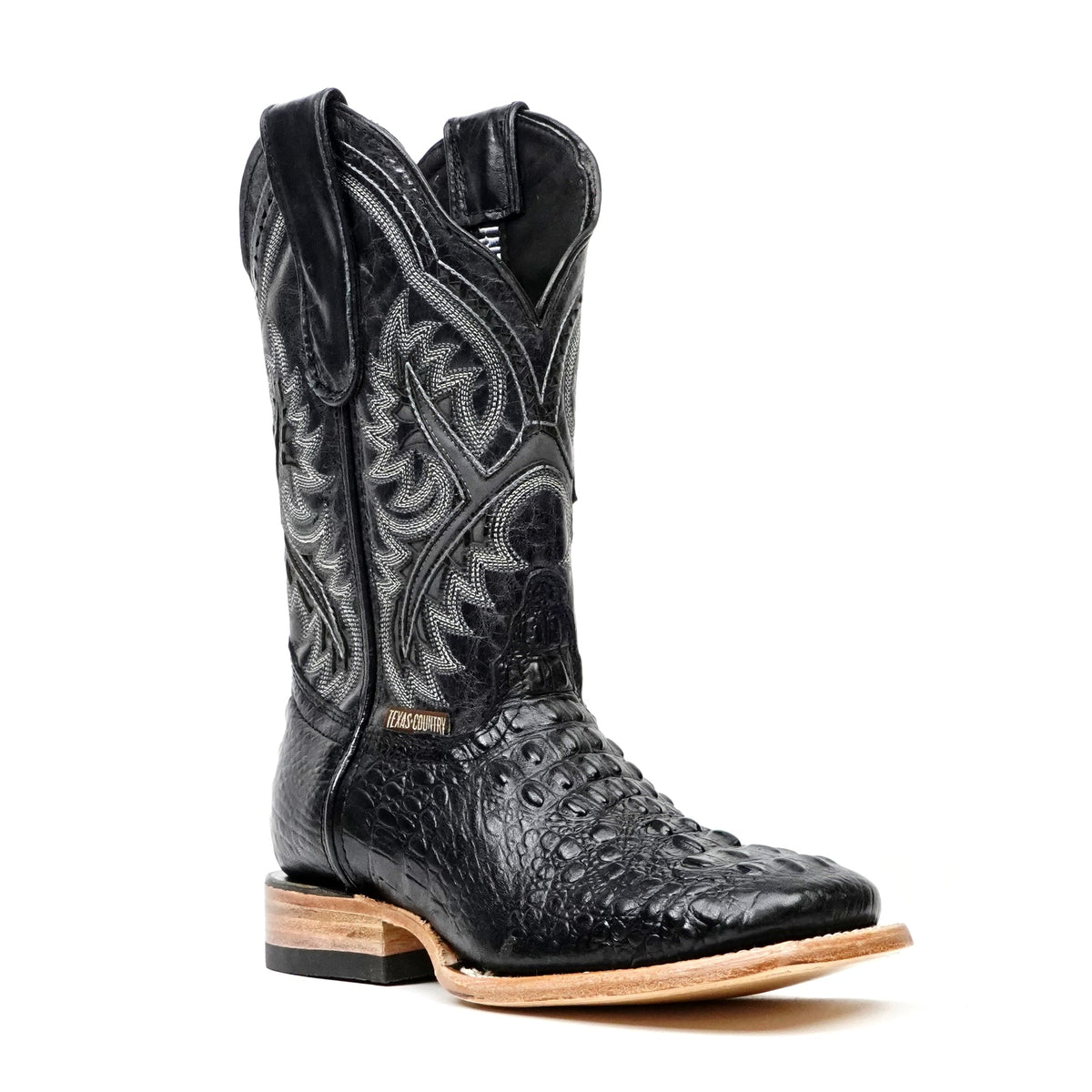 Crocodile Black Boots (Youth) - Embossed Leather - Square Toe (E427) - Gomez Western Wear