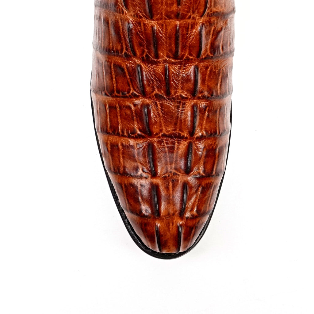 Crocodile Tail Cognac Boots - Embossed Leather - Round Toe (E437) - Gomez Western Wear