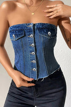 Demin Western Button-Up Crop Bustier - Gomez Western Wear