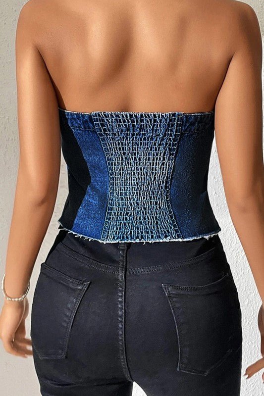 Demin Western Button-Up Crop Bustier - Gomez Western Wear