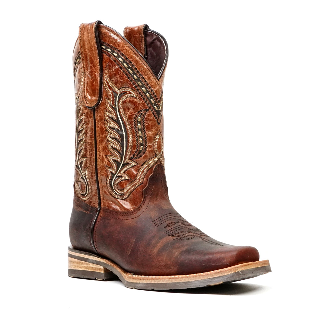 Distressed Mocha Leather Boots (Youth) - Slip-Resistant Sole - Rodeo Toe (E28) - Gomez Western Wear