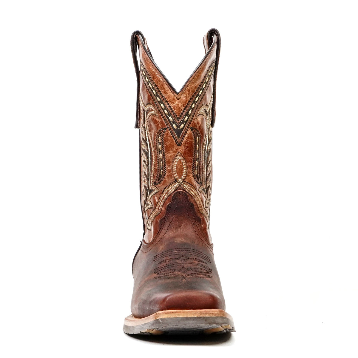 Distressed Mocha Leather Boots (Youth) - Slip-Resistant Sole - Rodeo Toe (E28) - Gomez Western Wear