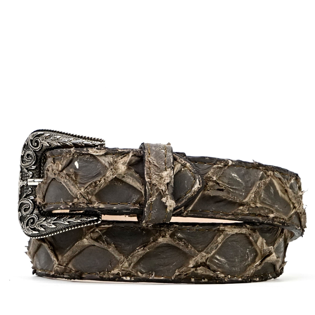 Exotic Full Quilt Pirarucu Belt - Mink Taupe (C-028) - Gomez Western Wear