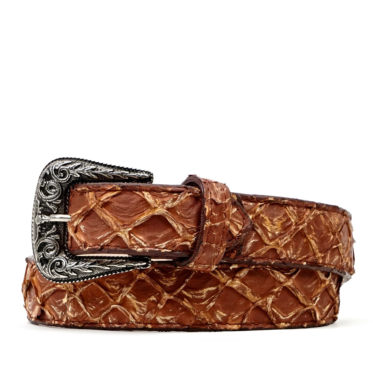 Exotic Full Quilt Pirarucu Belt - Pecan (C-028) - Gomez Western Wear