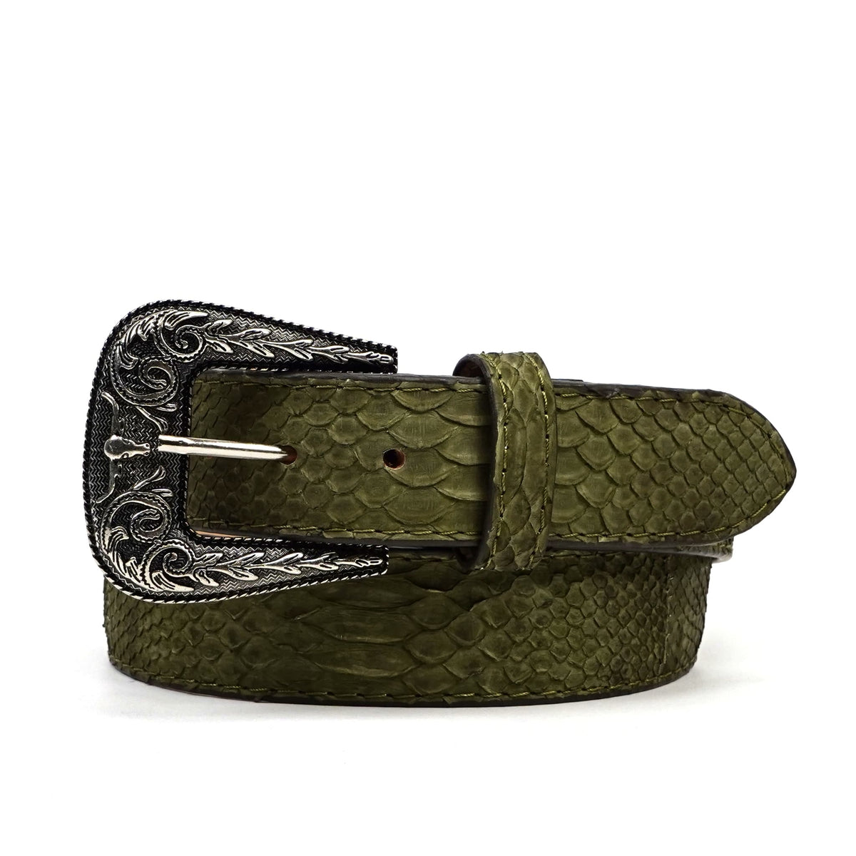 Exotic Full Quilt Python Belt - Green (C-028) - Gomez Western Wear