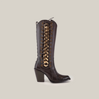 Francia Rings Tall Shaft Chocolate - J Toe - Gomez Western Wear