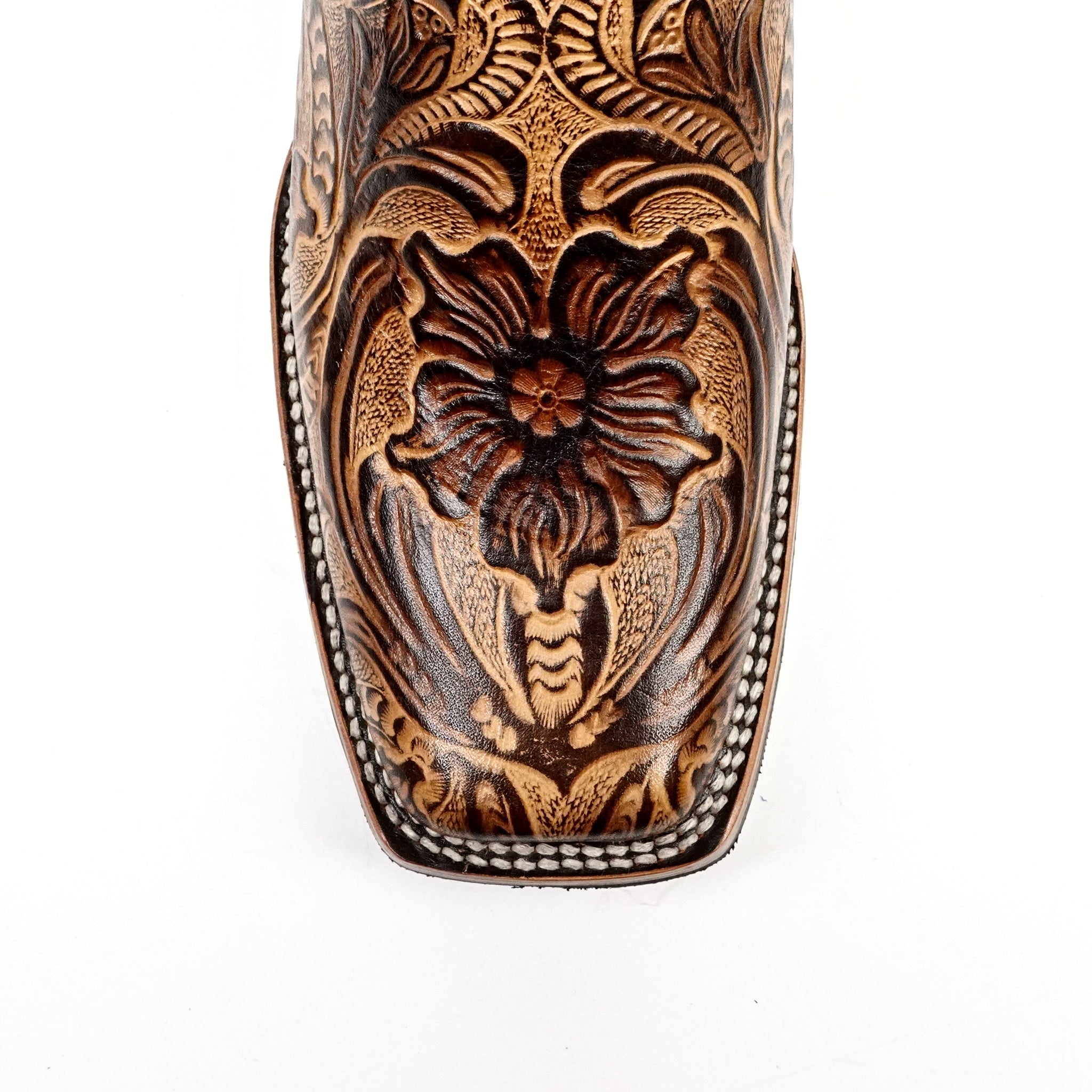 Hand-Tooled Floral Orix Boots - Embossed Leather - Rodeo Toe (E696