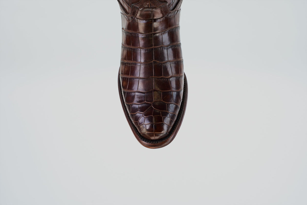 James Full Alligator Boots - Brown - Round Toe (FU220) - Gomez Western Wear