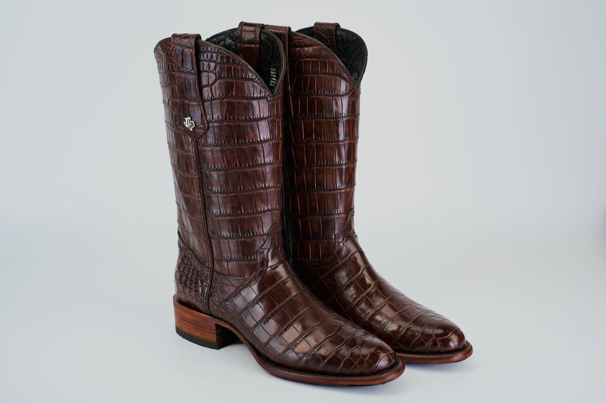 James Full Alligator Boots - Brown - Round Toe (FU220) - Gomez Western Wear