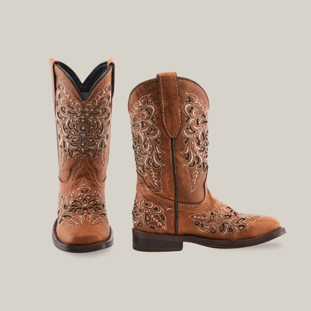 Kiara Studs Fawn - Square Toe - Kids Boots - Gomez Western Wear