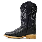Kids Alligator Belly Black Boots - Embossed Leather - Square Toe (K27-1) - Gomez Western Wear