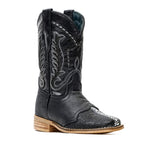 Kids Black Female Stingray Boots - Embossed Leather - Square Toe (K19-1) - Gomez Western Wear