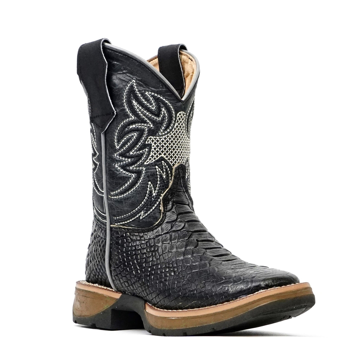 Kids Python Black Boots - Embossed Leather - Square Toe - Gomez Western Wear