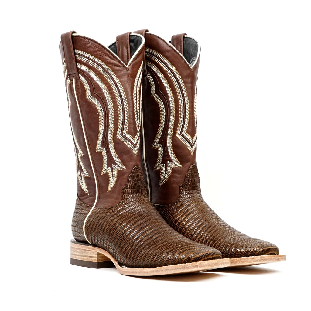 Lizard Cowboy Boots - Brown Embossed Leather - Square Toe (E949) - Gomez Western Wear
