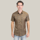 Mens Performance Western Short Sleeve Aztec Print Camel Shirt - PGW10613