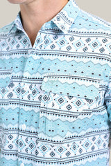 Mens Performance Western Short Sleeve Aztec Print White Shirt -  PGS10627