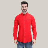 Men’s Single Pocket Logo Modern Fit Stretch Dress Shirt - Red - CTL10700